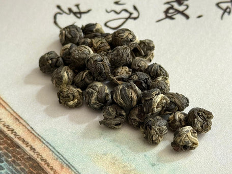 Grade A Dragon Pearl tea close up