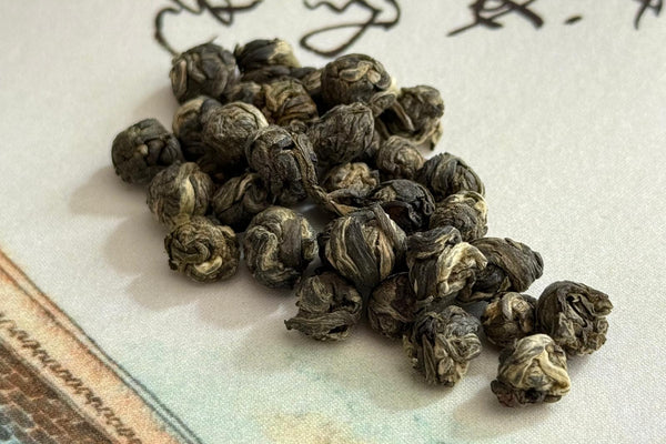 Grade A Dragon Pearl tea close up